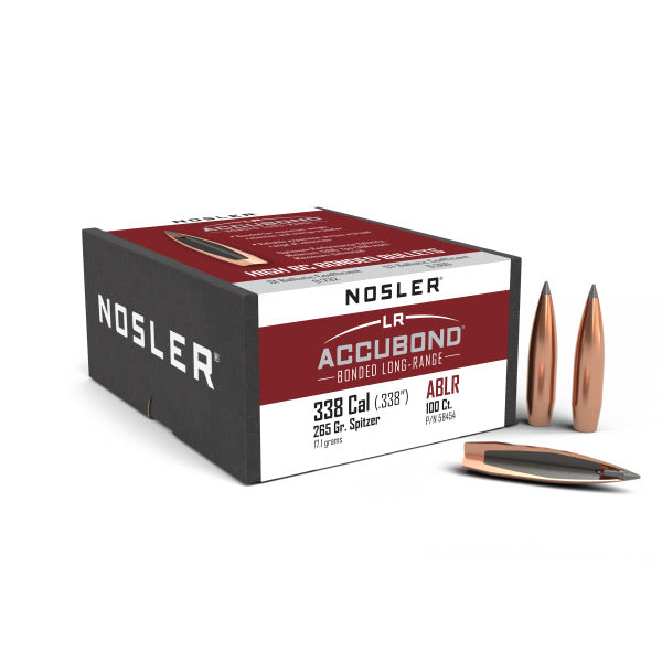 Nosler AccuBond Long Range 338 Caliber (.338 Diameter) Bullets 265 grain Bonded Polymer Tip Box of 100