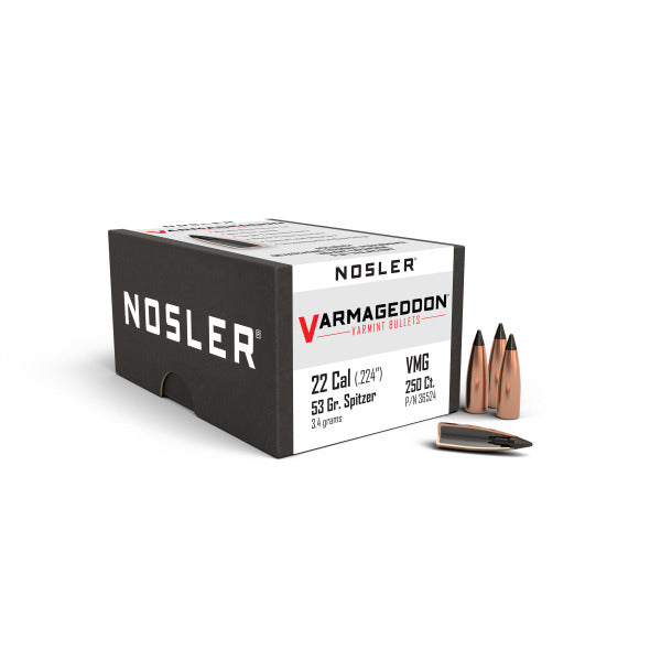 Nosler Varmageddon 22 Caliber (.224 Diameter) Bullets 53 grain Polymer Tip Box of 250