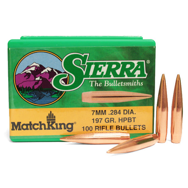 Sierra MatchKing 28 Caliber, 7mm (.284 Diameter) Bullets 197 grain Boat Tail Hollow Point Box of 100