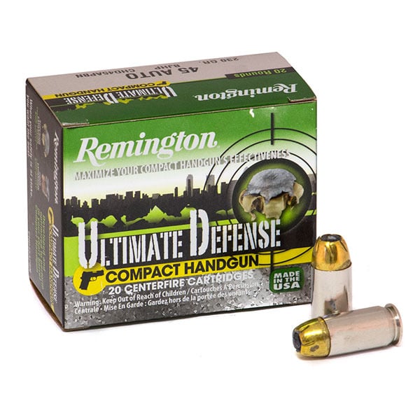 Remington Ultimate Defense Compact Handgun 45 ACP Ammunition 230 Grain Jacketed Hollow Point Box of 20