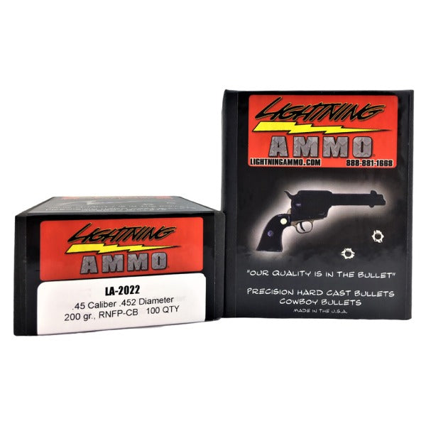 Lightning Cast 45 Caliber (.452 Diameter) Bullets 200 grain Round Nose Flat Point Box of 100