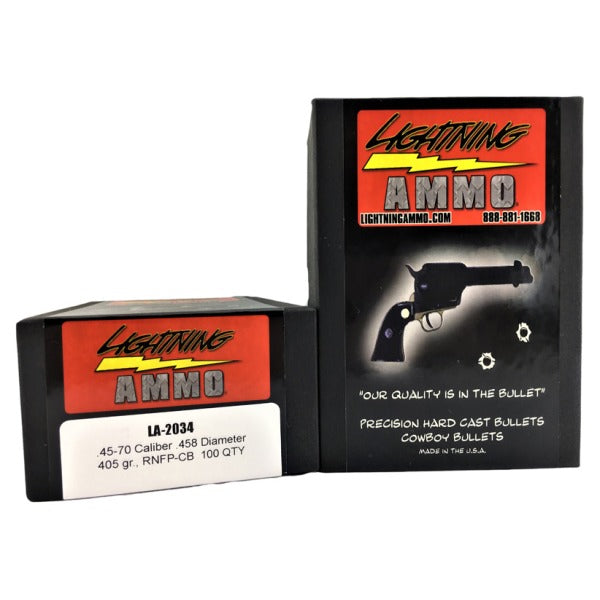 Lightning Cast 45 Caliber (.458 Diameter) Bullets 405 grain Round Nose Flat Point Box of 100