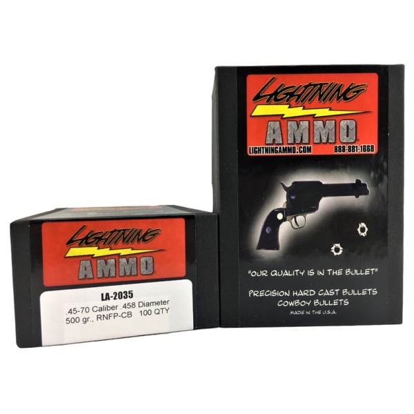 Lightning Cast 45 Caliber (.458 Diameter) Bullets 500 grain Round Nose Flat Point Box of 100