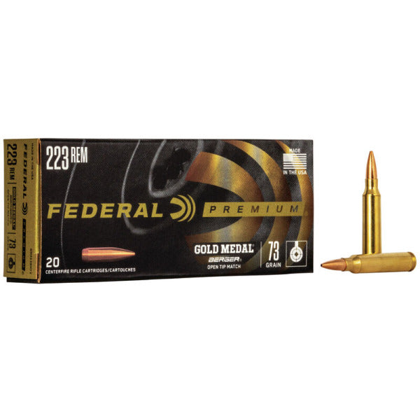 Federal Premium Gold Medal 223 Remington Ammunition 73 Grain Berger Tactical Hybrid Match Open Tip Match Box of 20