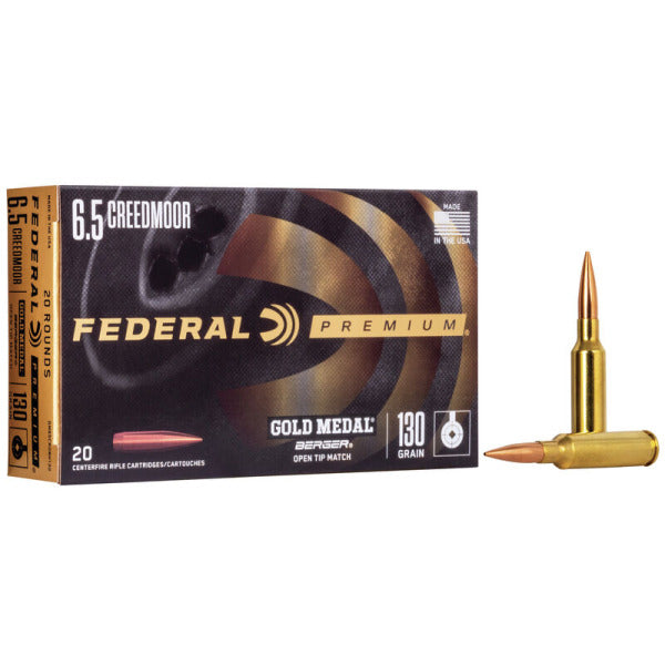 Federal Premium Gold Medal 6.5 Creedmoor Ammunition 130 Grain Berger Open Tip Match Box of 20