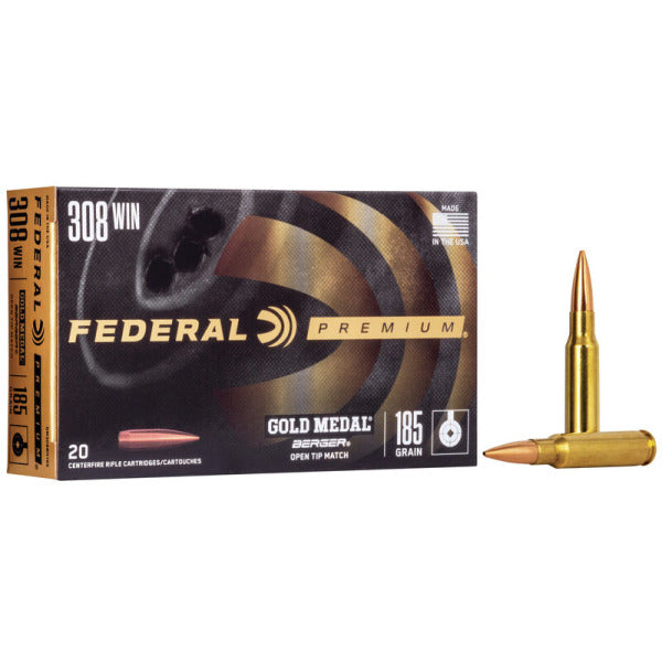 Federal Premium Gold Medal 308 Winchester Ammunition 185 Grain Berger Open Tip Match Box of 20