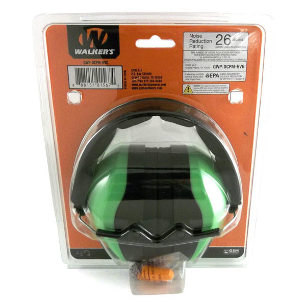 WALKERS DUAL COLOR PASSIV MUFF HI VIS GREEN 6/CS