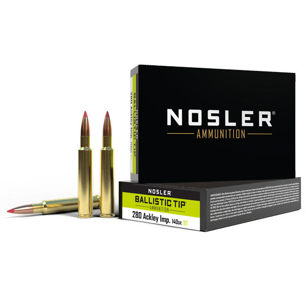 Nosler Ballistic Tip 280 Ackley Improved Ammunition 140 Grain Polymer Tip Box of 20