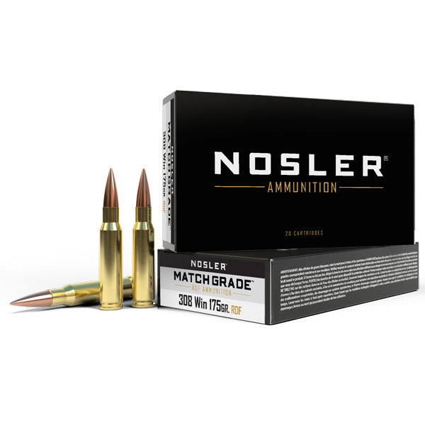 Nosler Match Grade 308 Winchester Ammunition 175 Grain RDF Boat Tail Hollow Point Box of 20