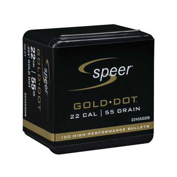 Speer Gold Dot 22 Caliber (.224 Diameter) Bullets 55 grain Hollow Point Box of 100