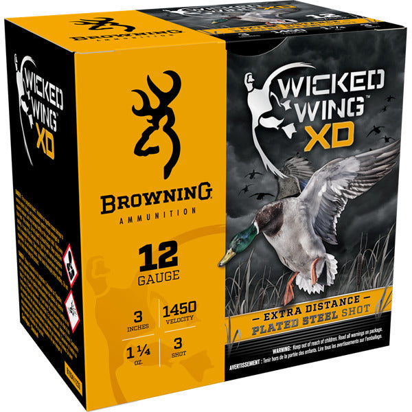 Browning Wicked Wing XD 12 Gauge Ammunition 3" #3 1-1/4 oz 1450 fps Plated Steel Box of 25