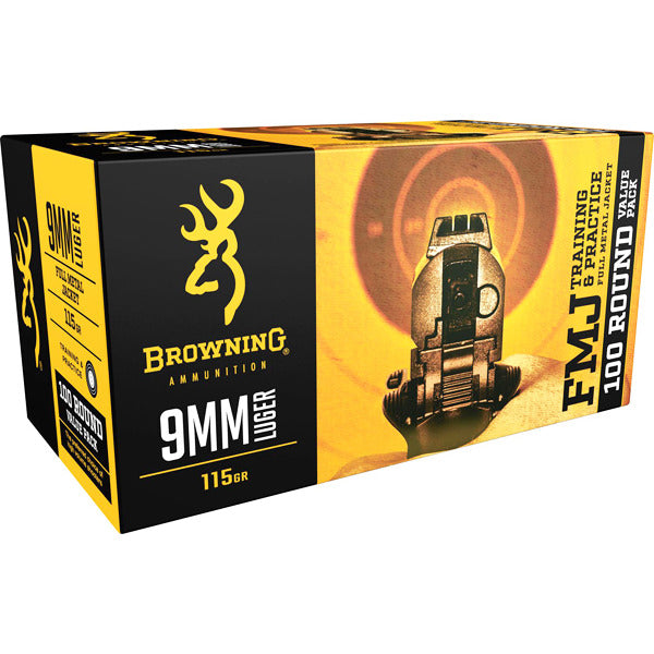 BROWNING AMMO 9MM LUGER 115gr FMJ VALUE PACK 100bx 5cs