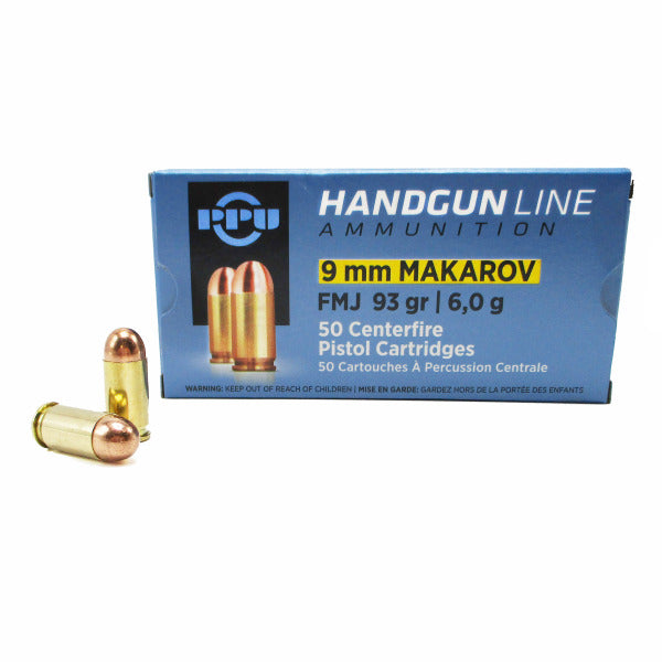 Prvi Partizan 9mm Makarov (9x18mm Makarov) Ammunition 93 Grain Full Metal Jacket Box of 50