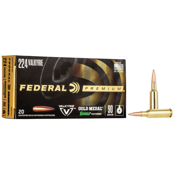 Federal Premium Gold Medal 224 Valkyrie Ammunition 90 Grain Sierra Matchking Jacketed Hollow Point Box of 20