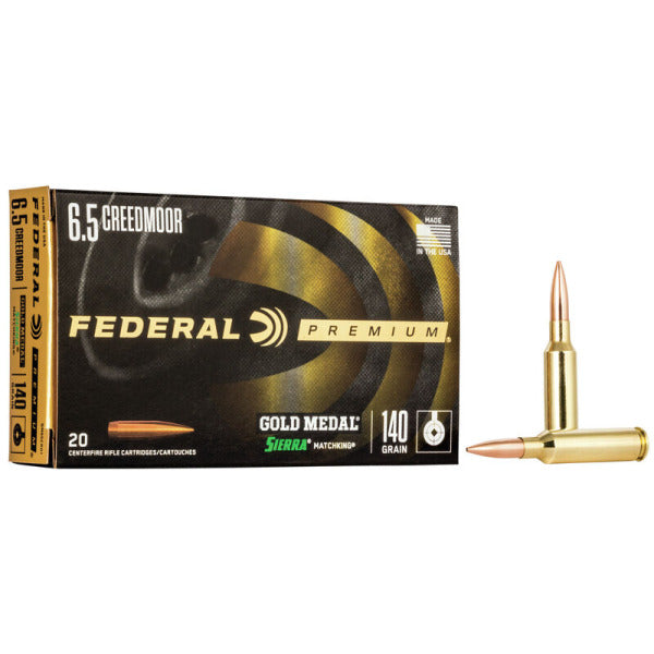 Federal Premium Gold Medal 6.5 Creedmoor Ammunition 140 Grain Sierra Matchking Jacketed Hollow Point Box of 20