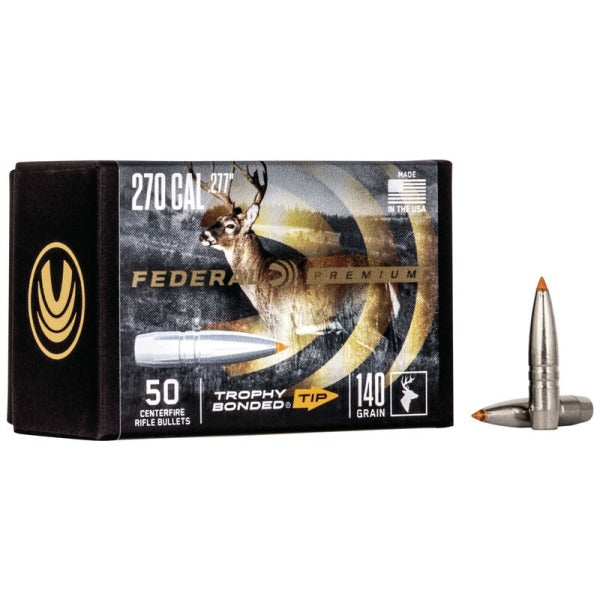 Federal Premium Trophy Bonded 277 Caliber, 6.8mm (.277 Diameter) Bullets 140 grain Bonded Polymer Tip Box of 4