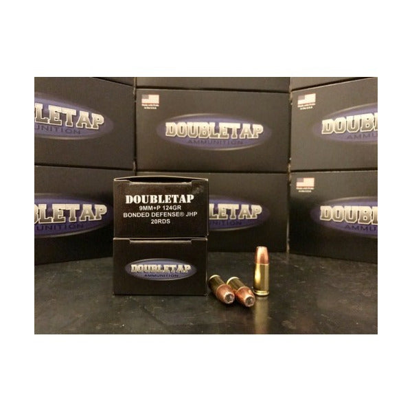 DoubleTap Bonded Defense 9mm Luger +P Ammunition 124 Grain Jacketed Hollow Point Box of 20