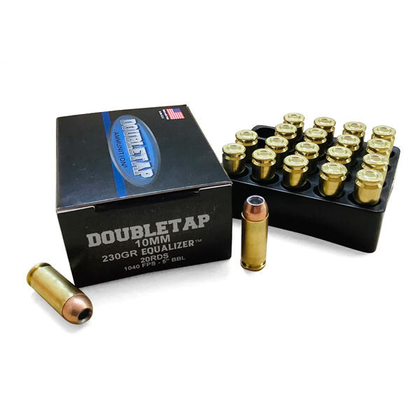 DoubleTap Equalizer 10mm Auto Ammunition 230 Grain Jacketed Hollow Point & Lead Ball Box of 20