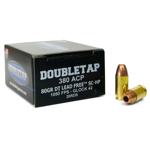 DoubleTap 380 ACP Ammunition 80 Grain Solid Hollow Point Box of 20