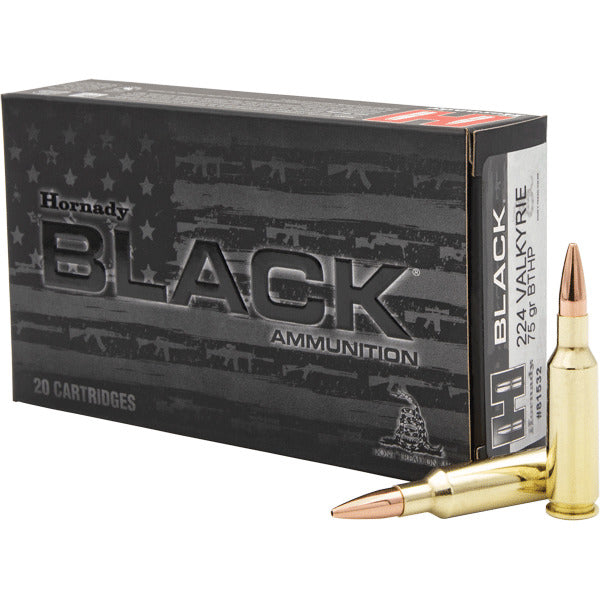 Hornady Black 224 Valkyrie Ammunition 75 Grain Boat Tail Hollow Point Box of 20
