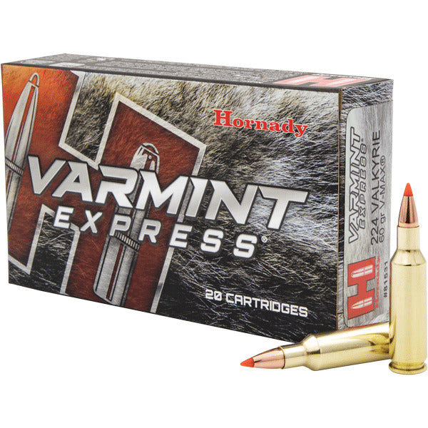 Hornady Varmint Express 224 Valkyrie Ammunition 60 Grain V-MAX Polymer Tip Box of 20