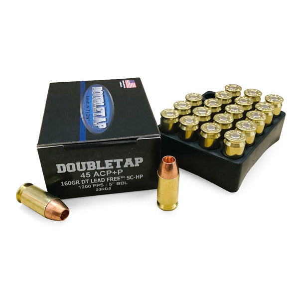 DoubleTap 45 ACP +P Ammunition 160 Grain Solid Hollow Point Box of 20