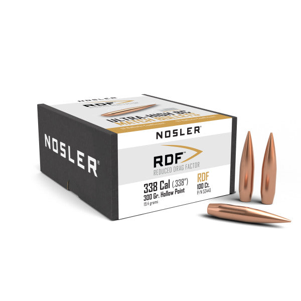Nosler RDF 338 Caliber (.338 Diameter) Bullets 300 grain Boat Tail Hollow Point Box of 100
