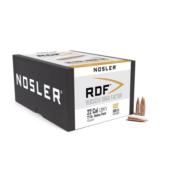 Nosler RDF 22 Caliber (.224 Diameter) Bullets 77 grain Boat Tail Hollow Point Box of 500