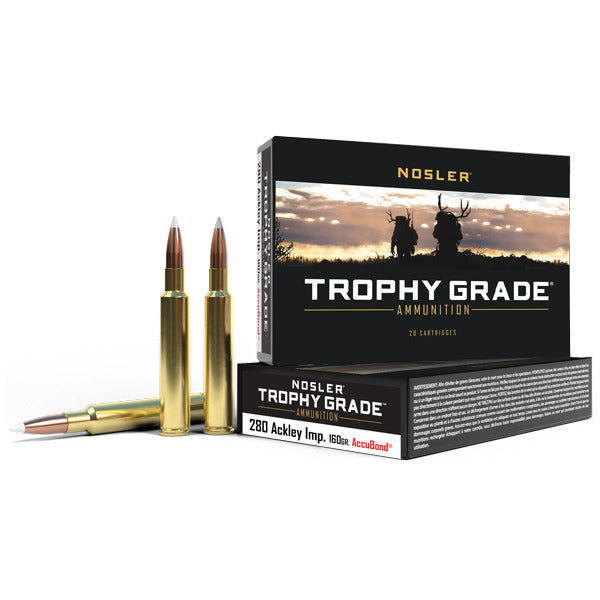 Nosler Trophy Grade 280 Ackley Improved Ammunition 160 Grain AccuBond Polymer Tip Box of 20