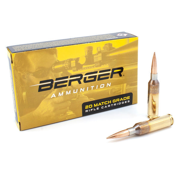 Berger Match Grade 6mm Creedmoor Ammunition 105 Grain Hybrid Target Jacketed Hollow Point Box of 20