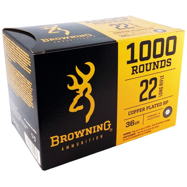 Browning 22 Long Rifle Ammunition 36 Grain Plated Hollow Point Box of 1000