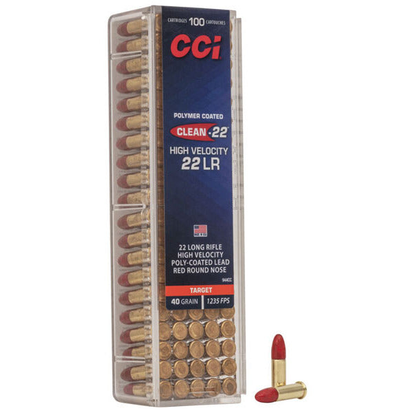 CCI Clean-22 High Velocity 22 Long Rifle Ammunition 40 Grain Lead Round Nose Box of 100