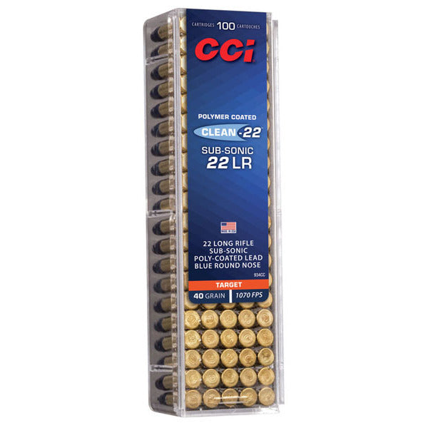 CCI Clean-22 Sub-Sonic 22 Long Rifle Ammunition 40 Grain Lead Round Nose Box of 100
