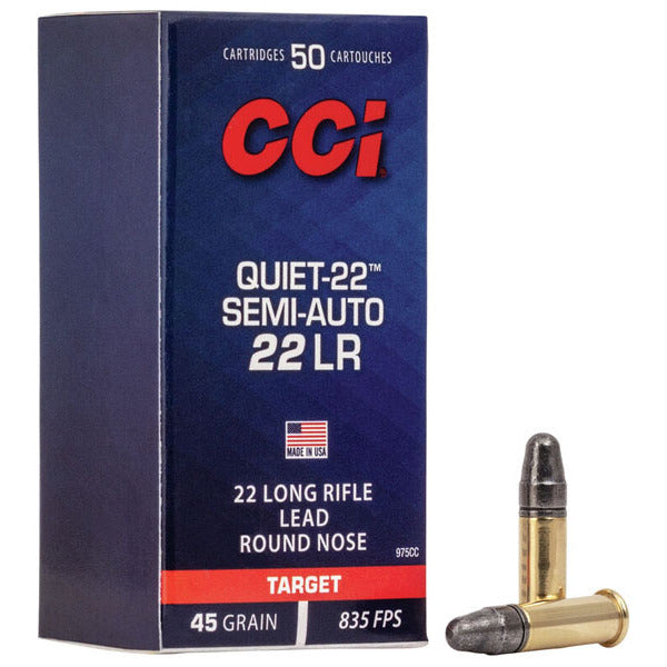 CCI Quiet-22 Semi-Auto 22 Long Rifle Ammunition 45 Grain Lead Round Nose Box of 50