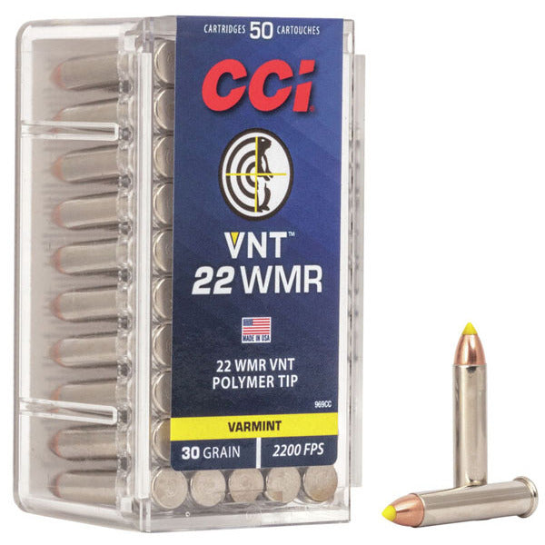 CCI VNT 22 WMR (Winchester Magnum Rimfire) Ammunition 30 Grain Polymer Tip Box of 50