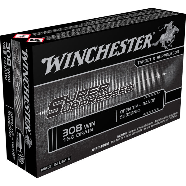 Winchester Super Suppressed 308 Winchester Ammunition 168 Grain Full Metal Jacket Box of 20