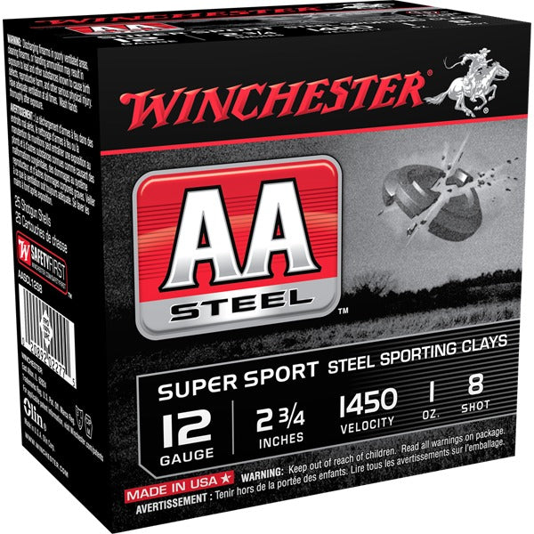 Winchester AA 12 Gauge Ammunition 2-3/4" #8 1 oz 1450 fps Steel Case of 250