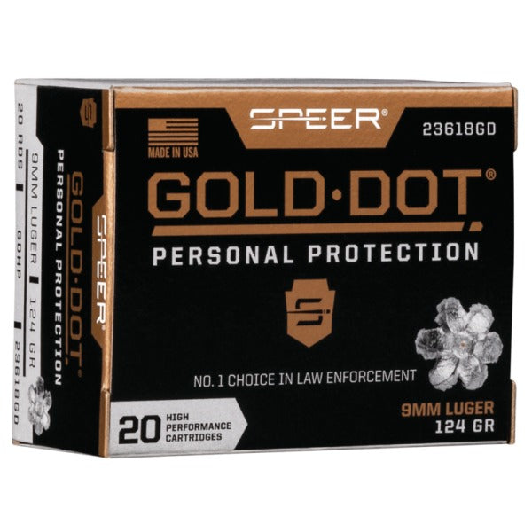 Speer Gold Dot 9mm Luger Ammunition 124 Grain Hollow Point Box of 20