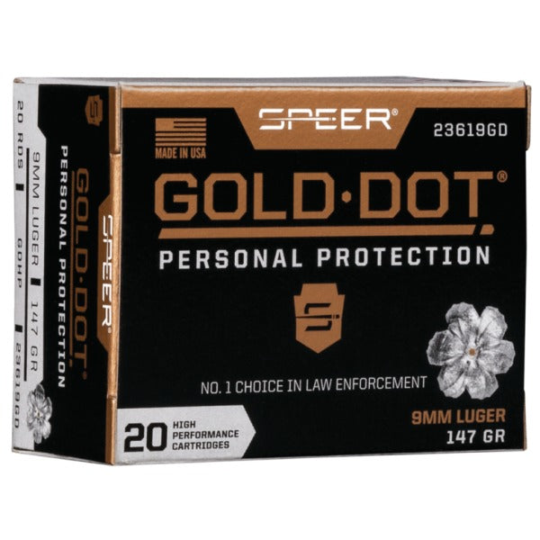 Speer Gold Dot 9mm Luger Ammunition 147 Grain Hollow Point Box of 20