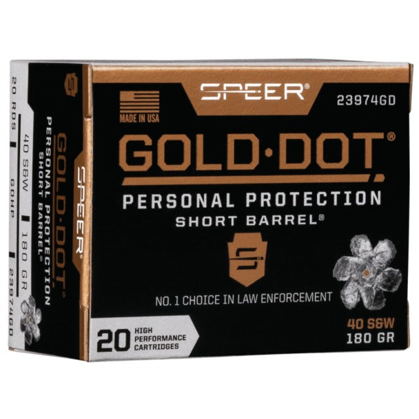 Speer Gold Dot Short Barrel 40 S&W Ammunition 180 Grain Hollow Point Box of 20