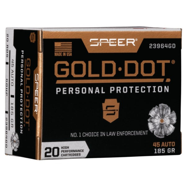 Speer Gold Dot 45 ACP Ammunition 185 Grain Hollow Point Box of 20