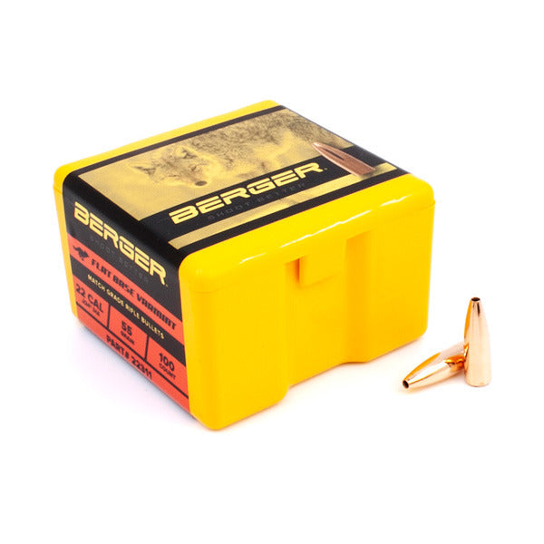 Berger Varmint 22 Caliber (.224 Diameter) Bullets 55 grain Jacketed Hollow Point Box of 100
