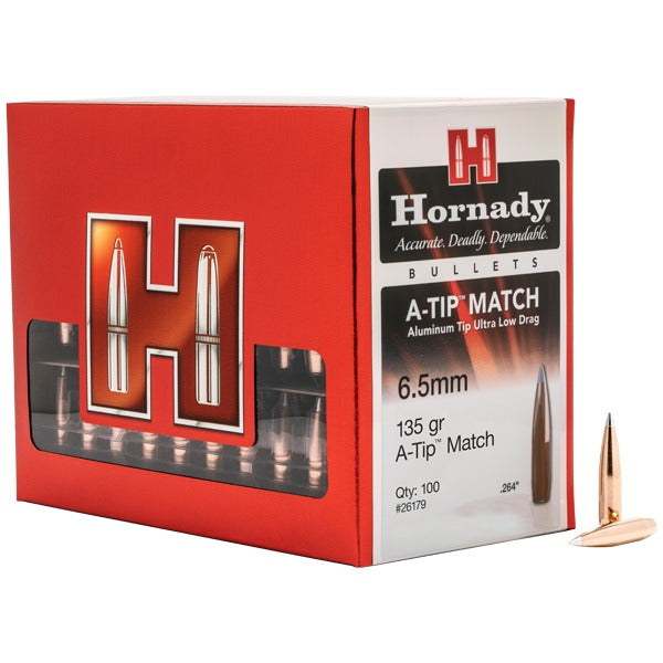 Hornady A-Tip 264 Caliber, 6.5mm (.264 Diameter) Bullets 135 grain Polymer Tip Box of 10