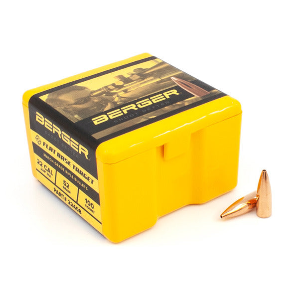 Berger Target 22 Caliber (.224 Diameter) Bullets 52 grain Jacketed Hollow Point Box of 100
