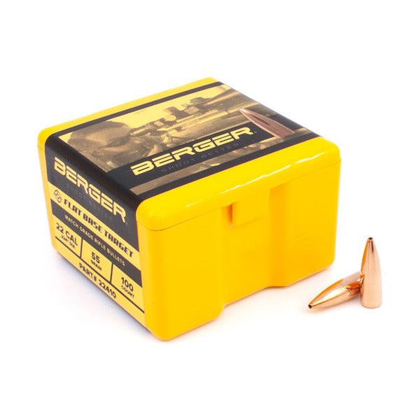 Berger Target 22 Caliber (.224 Diameter) Bullets 55 grain Jacketed Hollow Point Box of 100