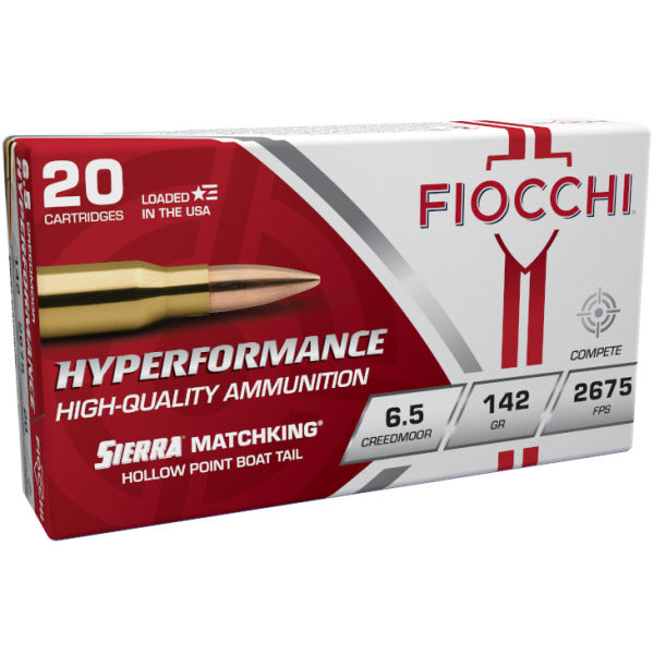 Fiocchi Hyperformance 6.5 Creedmoor Ammunition 142 Grain Sierra MatchKing Boat Tail Hollow Point Box of 20