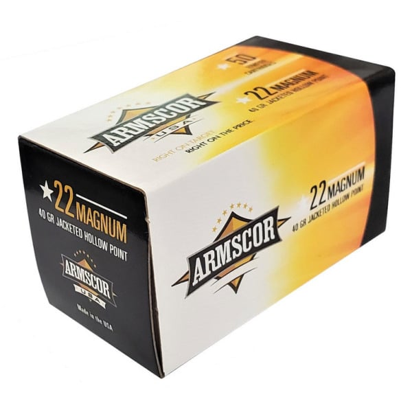 Armscor 22 WMR (Winchester Magnum Rimfire) Ammunition 40 Grain Jacketed Hollow Point Box of 50