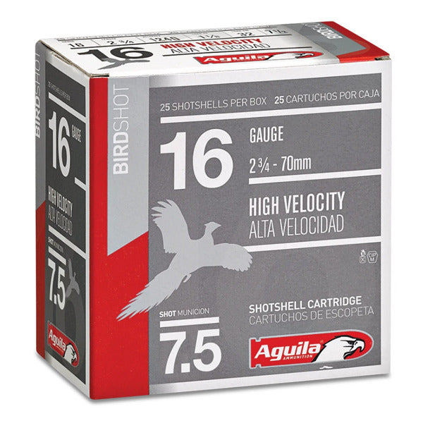 Aguila High Velocity 16 Gauge Ammunition 2-3/4" #7.5 1-1/8 oz 1240 fps Box of 25