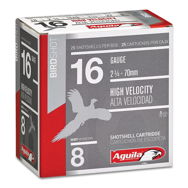 Aguila High Velocity 16 Gauge Ammunition 2-3/4" #8 1-1/8 oz 1240 fps Box of 25
