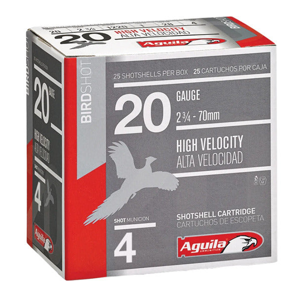 Aguila High Velocity 20 Gauge Ammunition 2-3/4" #4 1 oz 1220 fps Box of 25